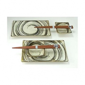 Sushi Trays for Two Set, Brown Swirl